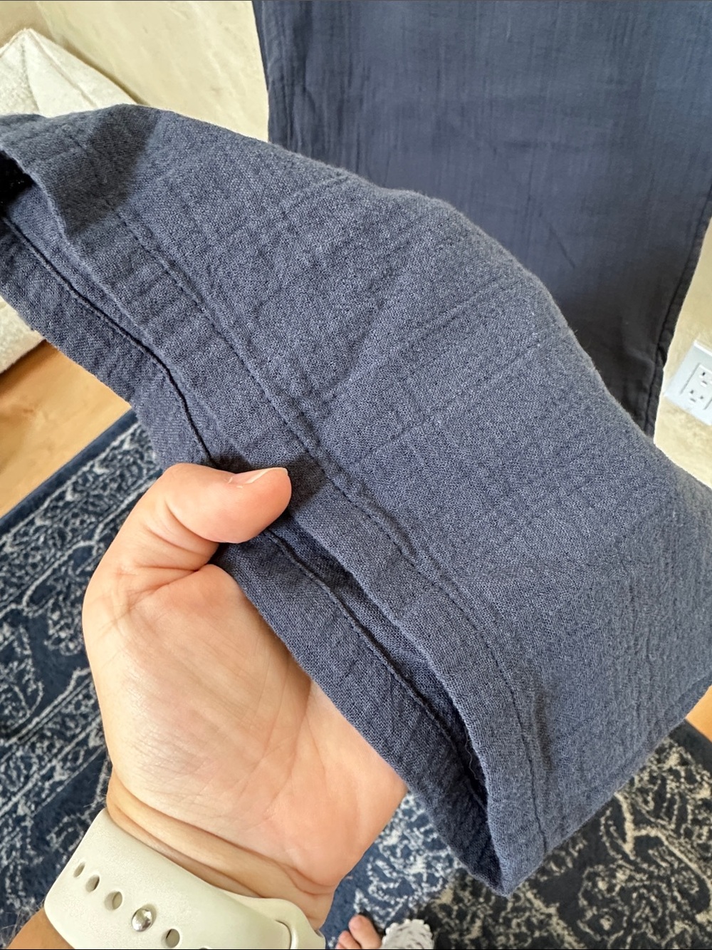 Quince 100% Organic Cotton Gauze Straight Leg Pants Indigo Blue sz large - Picture 8 of 10